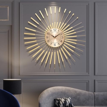 PSYCHE GOD Large Starburst Wall Clock - Non-Ticking, Modern, Elegant design, Ideal for Home Decor