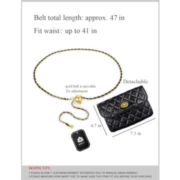 BEMYLV Leather Chain Belt Bag for Women Crossbody Waist Purse Fanny Pack Fashion Evening Clutch Mini Handbag Detachable