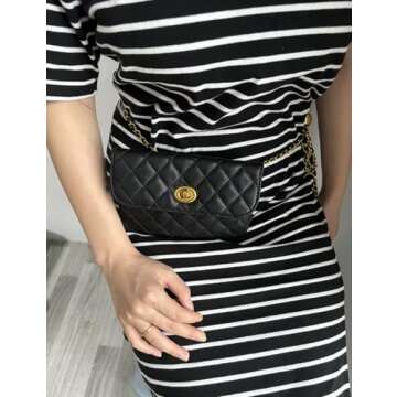 BEMYLV Leather Chain Belt Bag for Women Crossbody Waist Purse Fanny Pack Fashion Evening Clutch Mini Handbag Detachable