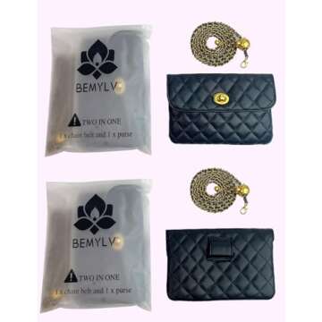 BEMYLV Leather Chain Belt Bag for Women Crossbody Waist Purse Fanny Pack Fashion Evening Clutch Mini Handbag Detachable