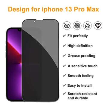 pehael [2+2 Pack iPhone 13 Pro Max Privacy Screen Protector with Camera Lens Protector Full Coverage...
