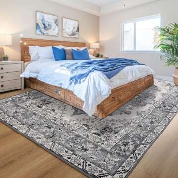 Noahas Area Rug 6x9 Washable Rug Grey and Blue Large Rugs for Living Room Vintage Kitchen Indoor Non Slip Low Pile Carpet