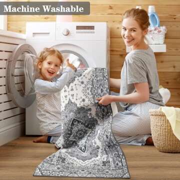 Noahas Area Rug 6x9 Washable Rug Grey and Blue Large Rugs for Living Room Vintage Kitchen Indoor Non Slip Low Pile Carpet