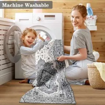 Noahas Area Rug 6x9 Washable Rug Grey and Blue Large Rugs for Living Room Vintage Kitchen Indoor Non Slip Low Pile Carpet