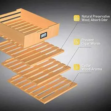 NEEDONE Cigar Humidors 48L with Cooling and Heating Function, Electronic Humidor Cabinet for 350 Cigars, Spanish Cedar Wood Drawer Shelves with Digital Hygrometer, Gift for Men 1.7 Cu Ft