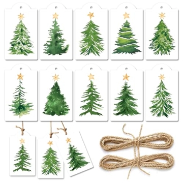 120 Pcs Christmas Tree Gift Tags with Hemp Rope – Perfect Winter Holiday Name Labels for Presents