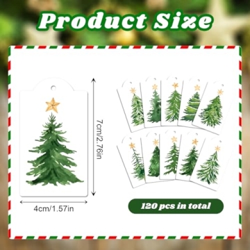 120 Christmas Tree Gift Tags with Hemp Rope for Holiday Decor