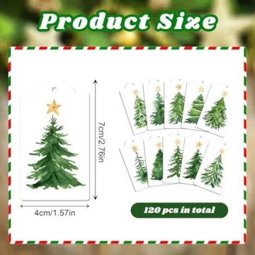120 Christmas Tree Gift Tags with Hemp Rope for Holiday Decor