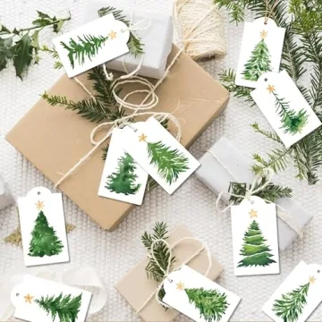 120 Christmas Tree Gift Tags with Hemp Rope for Holiday Decor