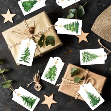 120 Christmas Tree Gift Tags with Hemp Rope for Holiday Decor