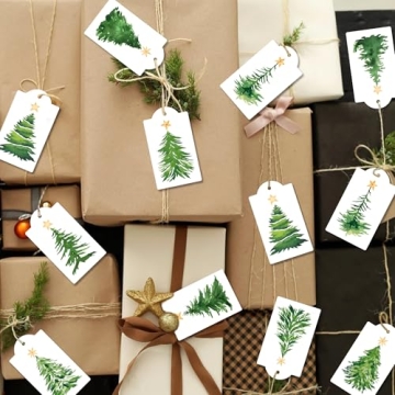120 Christmas Tree Gift Tags with Hemp Rope for Holiday Decor