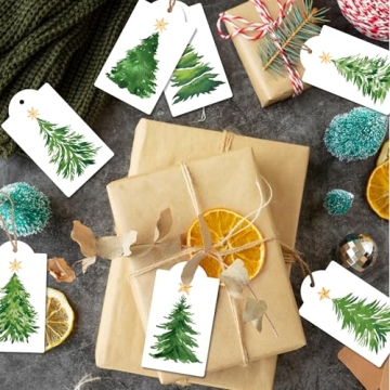120 Christmas Tree Gift Tags with Hemp Rope for Holiday Decor