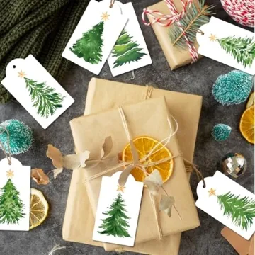 120 Christmas Tree Gift Tags with Hemp Rope for Holiday Decor