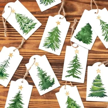 120 Christmas Tree Gift Tags with Hemp Rope for Holiday Decor