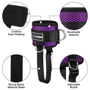 OPOLEMIN Booty Ankle Resistance Bands with Cuffs, Ankle Straps for Resistance Bands Cable Machines,Legs Resistance Bands with Ankle Strap, for Kickbacks and Hip Glute Training Exercises