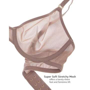 INLYRIC Women's Cosnufy Sheer Balconette Bra Demi Unlined Plunge Mesh See Through Sexy Bras Underwire Brown Purple 32D