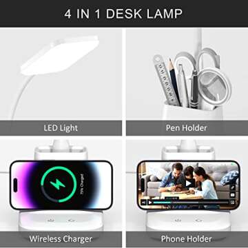 Vicsoon LED Desk Lamp with Wireless Charger for Home Office, Small with Pen Holder, 800LM,3 Color Mo...