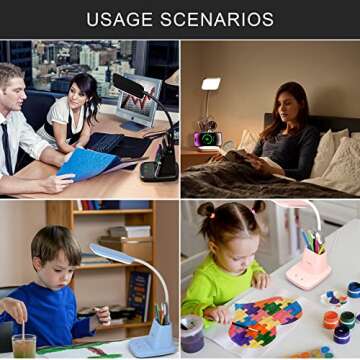 Vicsoon LED Desk Lamp with Wireless Charger for Home Office, Small with Pen Holder, 800LM,3 Color Modes,Gooseneck, Eye-Caring White Desk Lamps for Home College Dorm Room