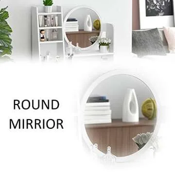 FUFU&GAGA White Vanity Set with Round Mirror, Makeup Vanity Dressing Table with 5 Drawers, Shelves, Dresser Desk and Cushioned Stool