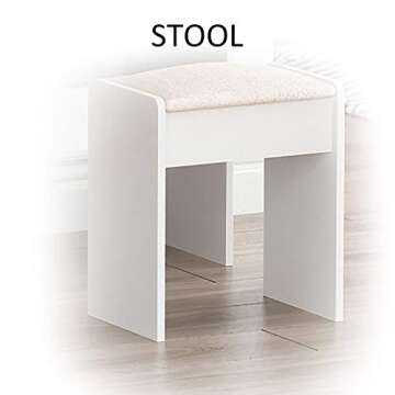 FUFU&GAGA White Vanity Set with Round Mirror, Makeup Vanity Dressing Table with 5 Drawers, Shelves, Dresser Desk and Cushioned Stool