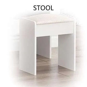 FUFU&GAGA White Vanity Set with Round Mirror, Makeup Vanity Dressing Table with 5 Drawers, Shelves, Dresser Desk and Cushioned Stool