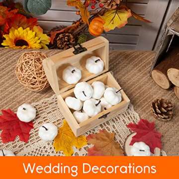 HAKACC Artificial Pumpkins, 40 PCS White Fake Pumpkins Lifelike Faux Pumpkins Mini Pumpkins with Maple Leaves for DIY Crafts Halloween Thanksgiving Fillers