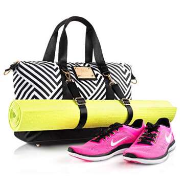 Designer Gym Tote Bag for Women by MB Krauss | Cute Workout Purse with Yoga Mat Holder Straps | Room...