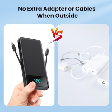 Portable Charger for iPhone with Built-in Cables and Wall Plug
