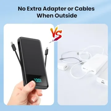 Portable Charger for iPhone with Built-in Cables and Wall Plug