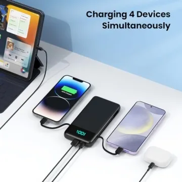 Portable Charger for iPhone with Built-in Cables and Wall Plug