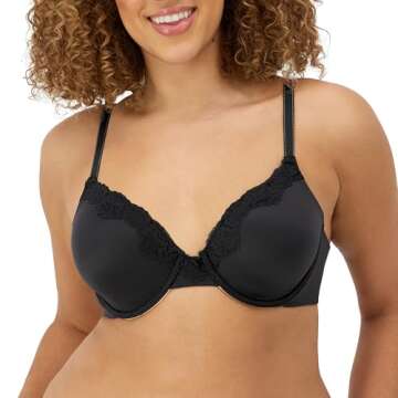 Maidenform Womens Comfort Devotion T-shirt Bra, Underwire Full Coverage For Bras, Black/Body Beige L...