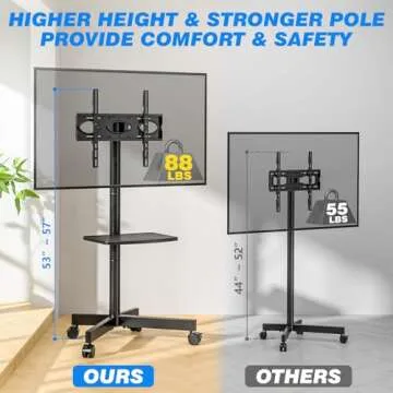Rfiver Strong Rolling TV Stand with Shelf for 23-60 inch TVs up to 88lbs, Portable Mobile TV Cart wi...