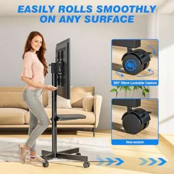 Rfiver Strong Rolling TV Stand with Shelf for 23-60 inch TVs up to 88lbs, Portable Mobile TV Cart with Silent Wheel, Tilt & Height Adjustable Universal Corner TV Stand for Bedroom, Living Room, Office