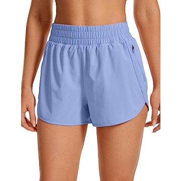 CRZ YOGA Women's High Waisted Running Shorts - Quick Dry & Zip Pocket