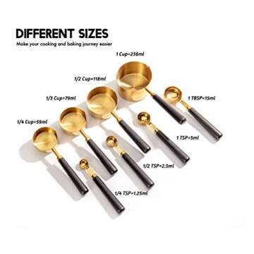 NOVIIML Measuring Cups and Spoons Set of 8 Pcs, Father's Day Gifts Gold Measuring Cup Kit with Wood ...