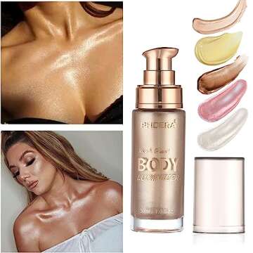 Body Shimmer Oil, Waterproof Long Lasting Moisturizing Bronze Body Luminizer Glow For Face & Body, L...