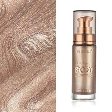 Body Shimmer Oil, Waterproof Long Lasting Moisturizing Bronze Body Luminizer Glow For Face & Body, Liquid Illuminator Body Highlighter 1oz/Jars, Makeup Brush Include (Rose Gold #01)