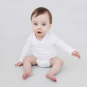 Baby Side Snap Bodysuit Set, Long Sleeve Cotton Boy Girl Kimono Onesie, 4 Pack - White-Long Sleeve, 6-12 Months