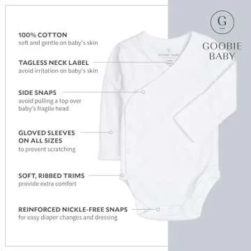 Baby Side Snap Bodysuit Set, Long Sleeve Cotton Boy Girl Kimono Onesie, 4 Pack - White-Long Sleeve, 6-12 Months