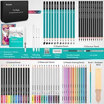 Soucolor 73 Pack Art Supplies Sketching Kit for Adults Kids Teen Gifts, School Supplies, Drawing Ske...