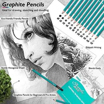 Soucolor 73 Pack Art Supplies Sketching Kit for Adults Kids Teen Gifts, School Supplies, Drawing Sketching Pencils with Sketchbook, Coloring Book, Colored Watercolor Metallic Graphite Charcoal Pencils