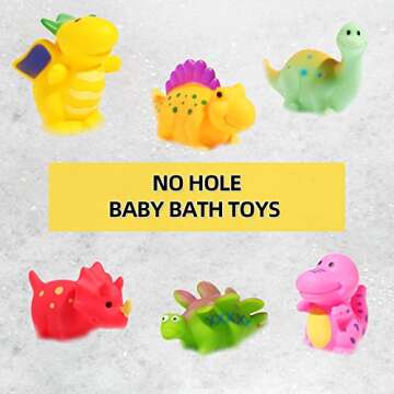 Bath Toys for Toddlers 1-3,6 Pcs No Hole Dinosaur Bathtub Toys for Infants 6-12-18 Months,Bath Toys ...