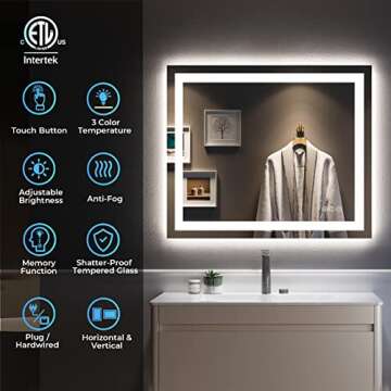 YEELAIT 36x30 Inch LED Bathroom Mirror with Lights Front and Backlit Lighted Vanity Mirror for Bathr...
