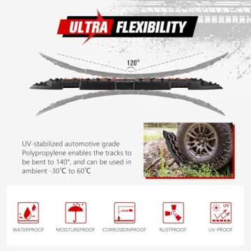 FIERYRED Large Off Road Traction Boards, 2 PCS Traction Mats Recovery for Sand Mud Snow Vehicle Truck Jeep SUV, Traction Tracks, Black with Orange