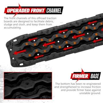 FIERYRED Large Off Road Traction Boards, 2 PCS Traction Mats Recovery for Sand Mud Snow Vehicle Truck Jeep SUV, Traction Tracks, Black with Orange