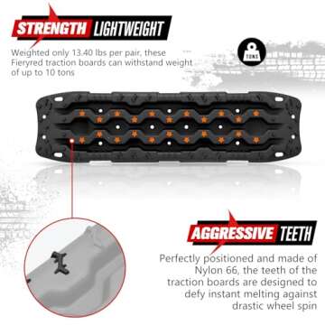 FIERYRED Large Off Road Traction Boards, 2 PCS Traction Mats Recovery for Sand Mud Snow Vehicle Truck Jeep SUV, Traction Tracks, Black with Orange