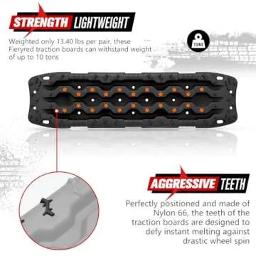 FIERYRED Large Off Road Traction Boards, 2 PCS Traction Mats Recovery for Sand Mud Snow Vehicle Truck Jeep SUV, Traction Tracks, Black with Orange