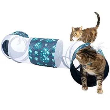 PetFusion KittyCurve Cat Tunnel, 62x10x10” (lwh) | Interactive Cat Toy Feathers, Transparent Secti...
