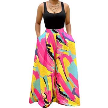 BFFBABY Womens Casual Palazzo Pants High Waist Printed Ruched Loose Flowy Lounge Wide Leg Pants (M-3...