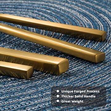 Alata Cube Gold 20-Piece Flatware Set, Forged Cutlery Set, Matte Gold Silverware Service for 4, Stai...